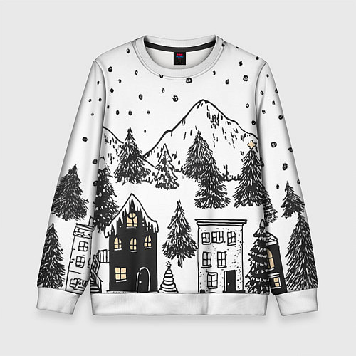 Детский свитшот Заснеженный черно-белый город / 3D-Белый – фото 1