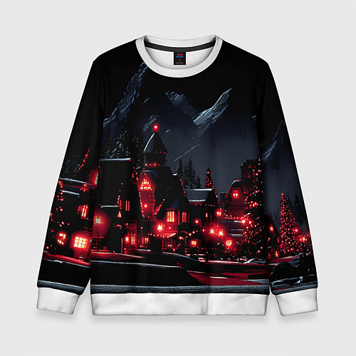 Детский свитшот Новогодняя ночь и красные гирлянды / 3D-Белый – фото 1