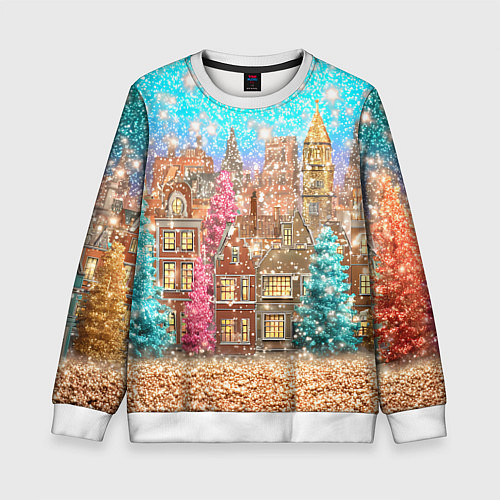 Детский свитшот Новогодний город в блестках / 3D-Белый – фото 1