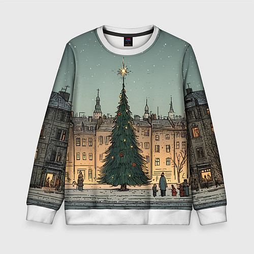 Детский свитшот Новогодняя елка во дворе / 3D-Белый – фото 1