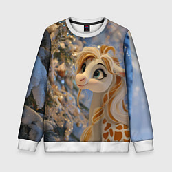 Свитшот детский Новогодняя лошадка в крапинку, цвет: 3D-белый