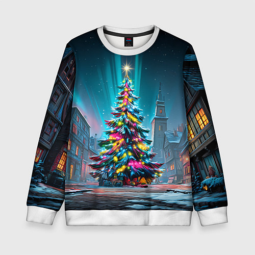 Детский свитшот Новогодняя елка в гирляндах / 3D-Белый – фото 1