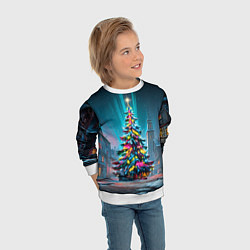 Свитшот детский Новогодняя елка в гирляндах, цвет: 3D-белый — фото 2