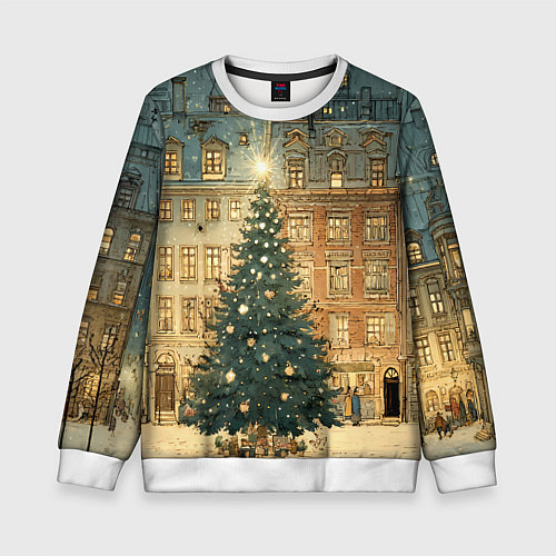 Детский свитшот Новогодний старый город / 3D-Белый – фото 1