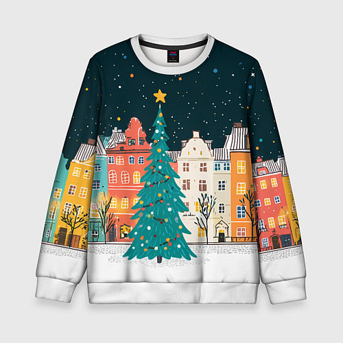 Детский свитшот Новогодняя ночь в городе / 3D-Белый – фото 1