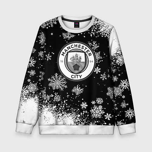 Детский свитшот Манчестер сити снежинки новый год / 3D-Белый – фото 1