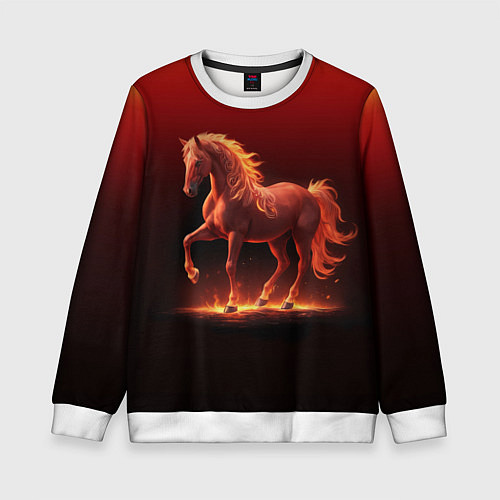 Детский свитшот Узор с конем огнем / 3D-Белый – фото 1