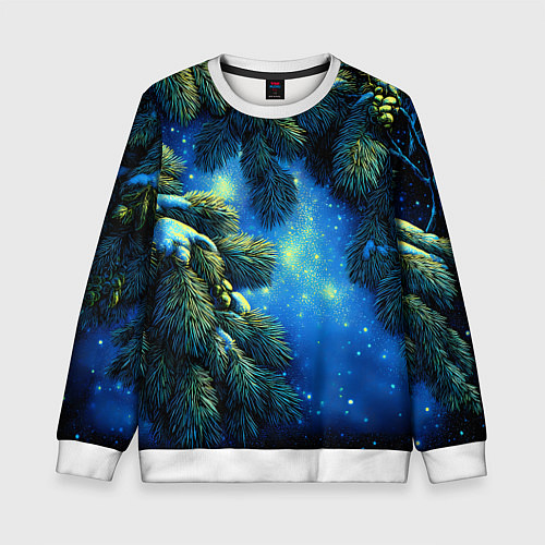 Детский свитшот Новогодние ветки елки / 3D-Белый – фото 1