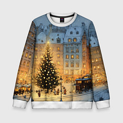 Свитшот детский Новый год в старом уютном городе, цвет: 3D-белый