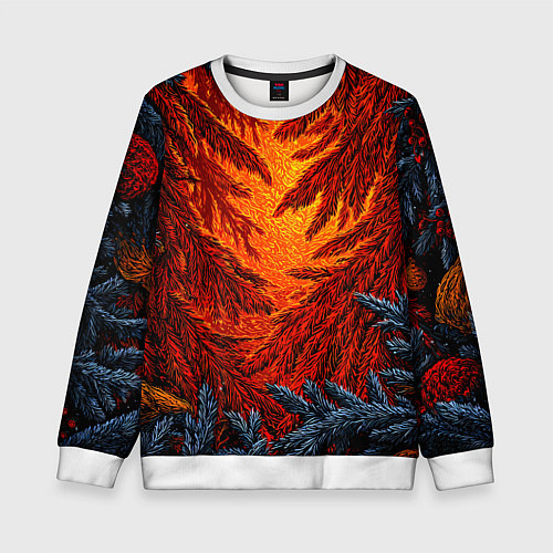 Детский свитшот Новогодние ветки елок / 3D-Белый – фото 1