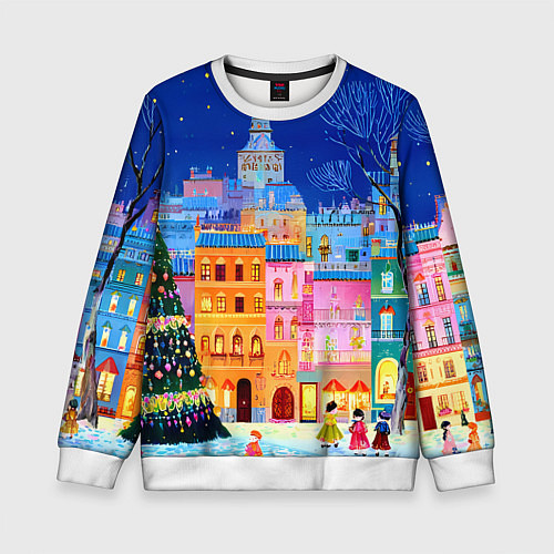 Детский свитшот Разноцветные новогодние домики / 3D-Белый – фото 1
