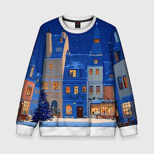 Детский свитшот Синяя новогодняя елочка во дворе / 3D-Белый – фото 1