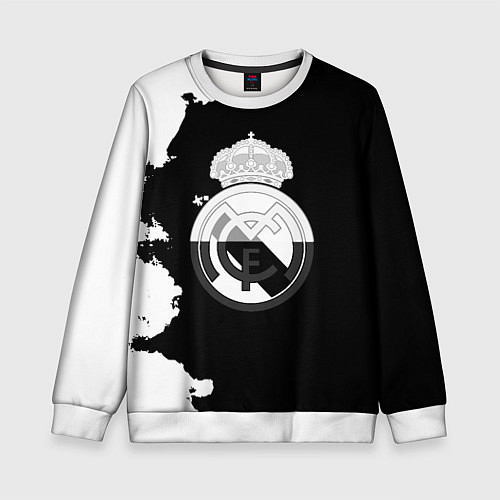 Детский свитшот Реал Мадрид черно белые краски / 3D-Белый – фото 1