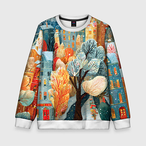Детский свитшот Разноцветные новогодние домики / 3D-Белый – фото 1