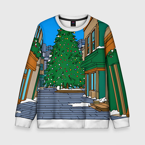 Детский свитшот Мультяшный новогодний двор / 3D-Белый – фото 1