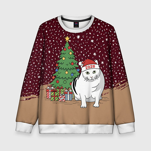 Детский свитшот Кот Бендер и ёлка / 3D-Белый – фото 1