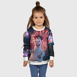 Свитшот детский Лошадь с подарком на фоне салюта, цвет: 3D-белый — фото 2