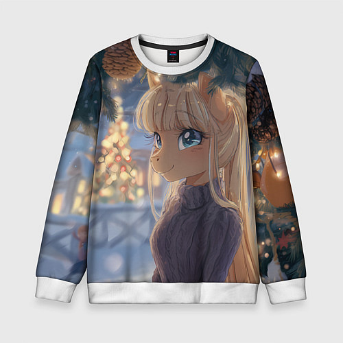 Детский свитшот Новогодняя анимешная лошадка / 3D-Белый – фото 1