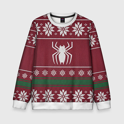 Детский свитшот Рождественский свитер Человека паука / 3D-Белый – фото 1