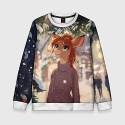 Свитшот детский Новогодняя аниме лошадка, цвет: 3D-белый