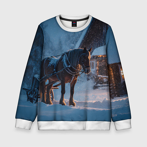 Детский свитшот Лошадь у избы / 3D-Белый – фото 1