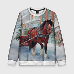 Свитшот детский Лошадка с новогодней повозкой, цвет: 3D-белый
