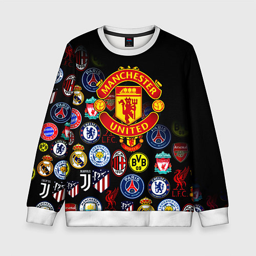 Детский свитшот Манчестер логотипы команд / 3D-Белый – фото 1