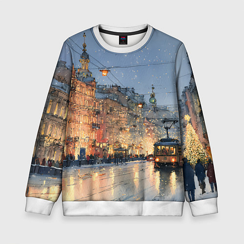 Детский свитшот Вечер Санкт-Петербурга / 3D-Белый – фото 1