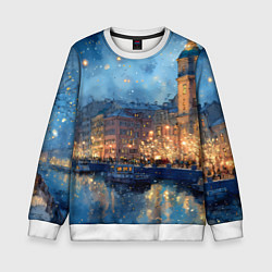 Свитшот детский Зимняя ночь Санкт-Петербурга, цвет: 3D-белый