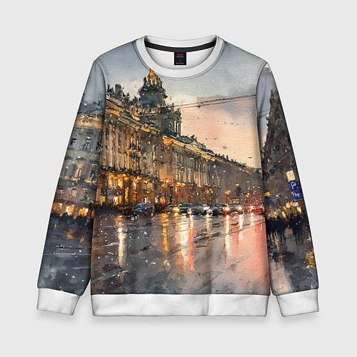 Детский свитшот Санкт-Петербург - мокрый снег / 3D-Белый – фото 1