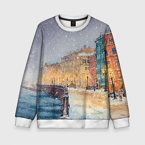 Детский свитшот Санкт-Петербург - снегопад / 3D-Белый – фото 1