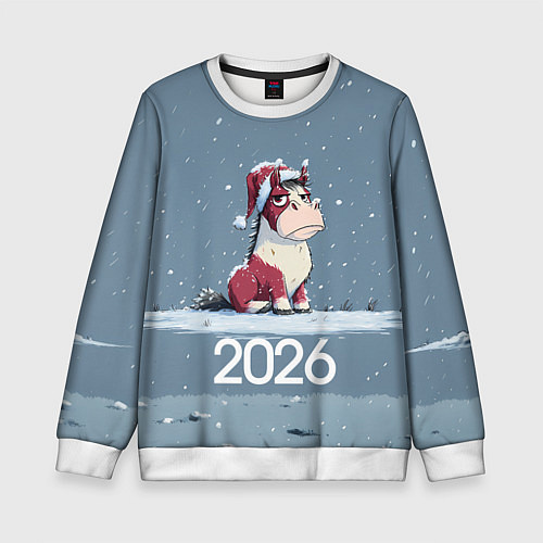 Детский свитшот 2026 Новогодняя карикатурная лошадка / 3D-Белый – фото 1