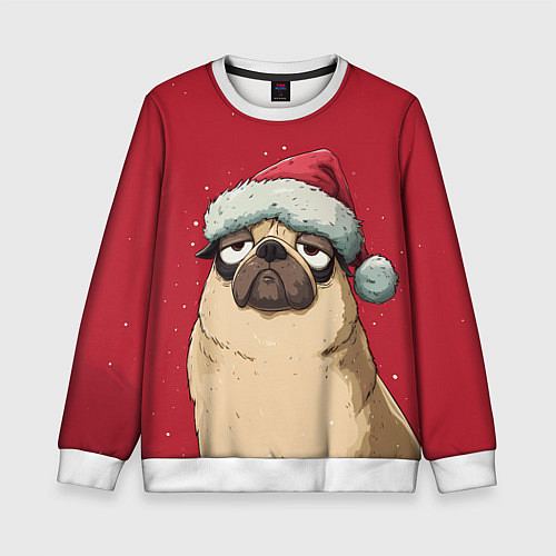 Детский свитшот Новогодний мопс / 3D-Белый – фото 1