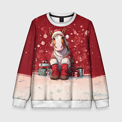 Свитшот детский Лошадка в новогодних сапогах, цвет: 3D-белый