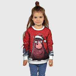 Свитшот детский Конь в новогодней шапке, цвет: 3D-белый — фото 2