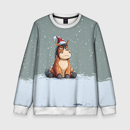 Детский свитшот Лошадка на фоне снегопада / 3D-Белый – фото 1