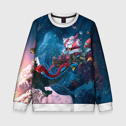 Детский свитшот Санта с динозавром / 3D-Белый – фото 1