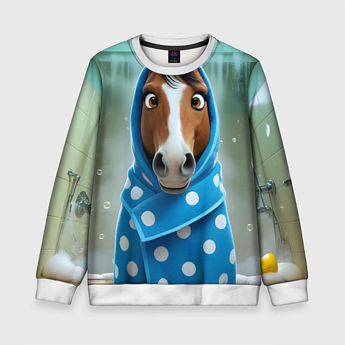 Детский свитшот Конь в полотенце / 3D-Белый – фото 1