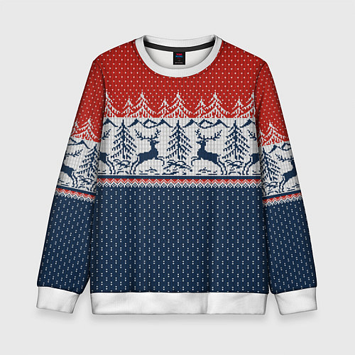 Детский свитшот Вязаный узор с оленями / 3D-Белый – фото 1