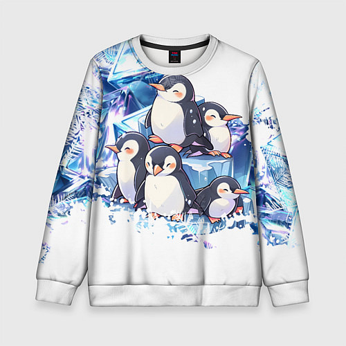 Детский свитшот Пингвины и лёд / 3D-Белый – фото 1