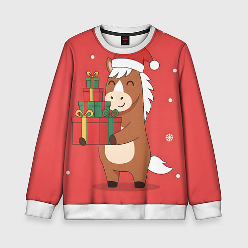 Детский свитшот Новогодняя лошадка с подарками / 3D-Белый – фото 1