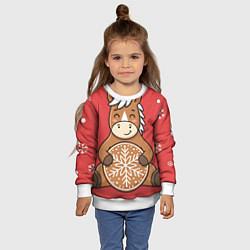 Свитшот детский Новогодняя лошадка с печенькой, цвет: 3D-белый — фото 2