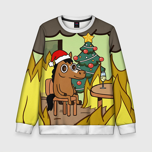 Детский свитшот Конь среди огня - this is fine / 3D-Белый – фото 1