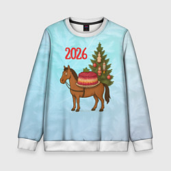 Свитшот детский Салат Под шубой на новогодней лошади 2026, цвет: 3D-белый