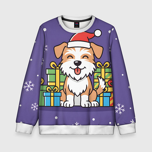 Детский свитшот Новогодняя собачка с подарками / 3D-Белый – фото 1