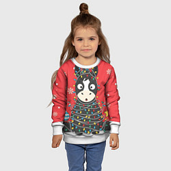 Свитшот детский Лошадка в новогодних огоньках, цвет: 3D-белый — фото 2