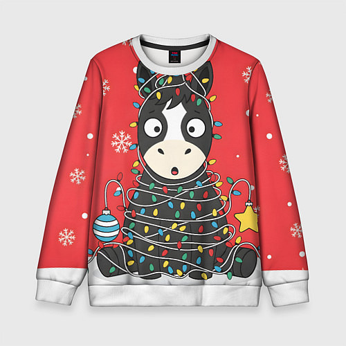 Детский свитшот Лошадка в новогодних огоньках / 3D-Белый – фото 1