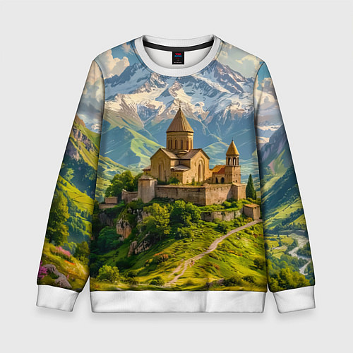 Детский свитшот Храм у подножия вечных вершин / 3D-Белый – фото 1