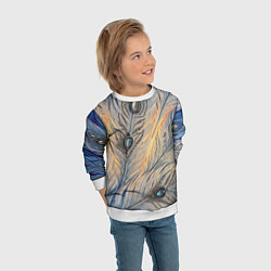 Свитшот детский Синие перья с самоцветами, цвет: 3D-белый — фото 2