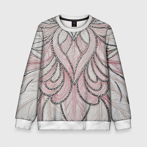 Детский свитшот Нежно розовый орнамент из перьев / 3D-Белый – фото 1